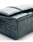 Shiny Calfskin Crocodile Embossed Hourglass Chain Bag Dark Petrol Blue