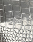 Metallic Calfskin Crocodile Embossed Hourglass Flap Flat Pouch Silver