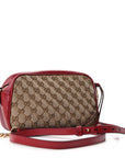Monogram Azalea Calfskin Matelasse Diagonal Small GG Marmont Chain Shoulder Bag Beige Ebony New Cherry Red