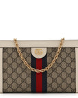 GG Supreme Monogram Textured Calfskin Web Small Ophidia Chain Shoulder Bag Beige Ebony Mystic White