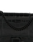Shiny Calfskin Monochrome Crocodile Embossed Hourglass Chain Bag Black