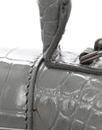 Shiny Calfskin Crocodile Embossed Hourglass Top Handle Bag XS BLCG Grey