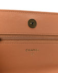 Lambskin Quilted CHNL 19 Wallet On Chain WOC Brown