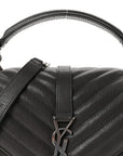 Sheepskin Matelasse Chevron Monogram Medium College Bag Asphalt