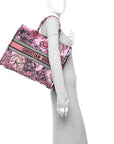Canvas Embroidered Large Toile de Jouy Voyage Book Tote Fuchsia Multicolor