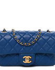 Lambskin Quilted Pearl Crush Mini Rectangular Flap Blue