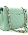 Caviar Quilted Small Double Flap Light Green