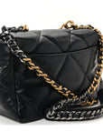 Goatskin Quilted Large CHNL 19 Flap Navy Blue