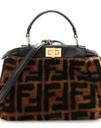 Shearling Nappa Macro FF 1974 Mini Peekaboo Iconic Satchel Tobacco Black