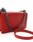 Calfskin Quilted New Medium Boy Flap Red