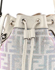 Crystal Vitello Laminato FF Mini Mon Tresor Bucket Bag Crystal Argento