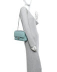 Caviar Quilted Medium Double Flap Light Blue