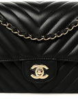 Lambskin Chevron Quilted Medium Double Flap Black