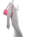 Caviar Chevron Quilted Medium Double Flap Pink