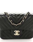 Lambskin Chevron Quilted Mini Square Flap Black