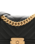 Calfskin Chevron Quilted Small Boy Flap Black