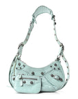 Extra Supple Calfskin Crocodile Embossed Le Cagole Shoulder Bag XS Green Acqua
