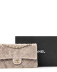 Suede Quilted Medium Double Flap Grey