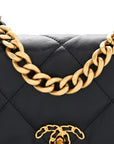 Goatskin Quilted Medium CHNL 19 Flap Navy Blue