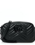 Calfskin Matelasse Monochrome Small GG Marmont Chain Shoulder Bag Black