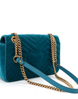 Velvet Matelasse Small GG Marmont Shoulder Bag Pavone Cyan