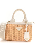 Wicker Canvas Mini Tote Tan White