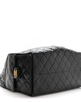 Shiny Crumpled Calfskin Quilted Medium CHNL 25 Handbag Black