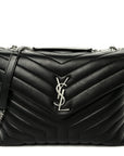 Calfskin Y Quilted Monogram Medium Loulou Chain Satchel Black