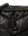 Lambskin Quilted Monogram Monochrome Medium Loulou Puffer Chain Satchel Black