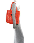 Yarn Raffia Effect Crochet Logo Embroidered Tote Bag Arancio