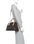 Grainy Calfskin Snakeskin Small Milton Satchel Brown Natural
