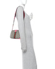 GG Supreme Monogram Textured Dollar Calfskin Web Ophidia Small Crossbody Bag Beige Ebony Fuchsia