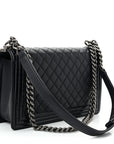 Goatskin Quilted Patent New Medium Duo Boy Flap Black