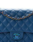 Lambskin Quilted Medium Double Flap Blue Pink