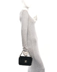 Shearling Lambskin Crystal Strass Flap Black