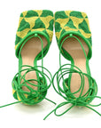 Crochet Stretch Ankle Tie Sandals 37 Kiwi Parakeet