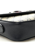 GG Supreme Monogram Textured Dollar Calfskin Web Studded Mini Ophidia Flap Shoulder Bag Beige Blue