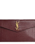 Calfskin Crocodile Embossed Uptown Monogram Clutch Rouge Legion