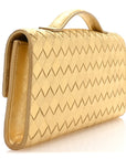 Metallic Satin Lambskin Intrecciato Long Andiamo Top Handle Clutch Gold