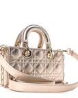 Metallic Lambskin Cannage Small Lady D-Joy Champagne