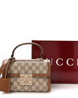 GG Supreme Monogram Small Padlock Top Handle Shoulder Bag Beige Ebony Dark Brown