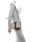 GG Supreme Monogram Textured Dollar Calfskin Web Small Ophidia Camera Bag Beige Blue