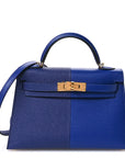 Epsom Casaque Mini Kelly Sellier 20 Bleu Electrique Bleu Encre Gold