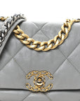 Goatskin Quilted Medium CHNL 19 Flap Grey