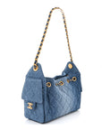 Washed Denim Quilted Mini CHNL 25 Handbag Blue