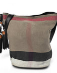 Canvas Mega Check Medium Ashby Bucket Bag Brown