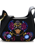 Satin Crystal Embellished La Medusa Mini Hobo Bag Black Multicolor