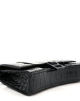 Shiny Calfskin Monochrome Crocodile Embossed Hourglass Chain Bag Black