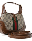 GG Supreme Monogram Azalea Calfskin Web Mini Jackie 1961 Hobo Beige Ebony Brown Sugar