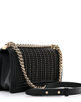 Calfskin Braided Medium Boy Flap Black
